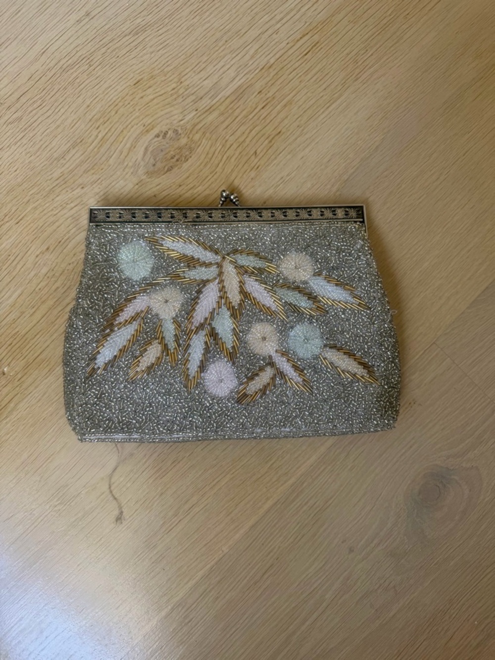 Beaded Silver Floral Evening Clutch